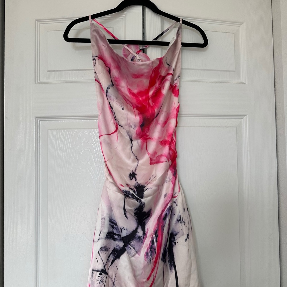 Fashion Nova Strapless Dress in Pink and Black